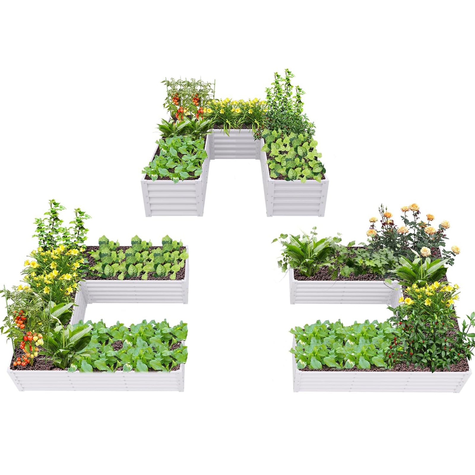 74''x74''x18'' U-shaped Galvanized Steel Raised Garden Bed - Classic White