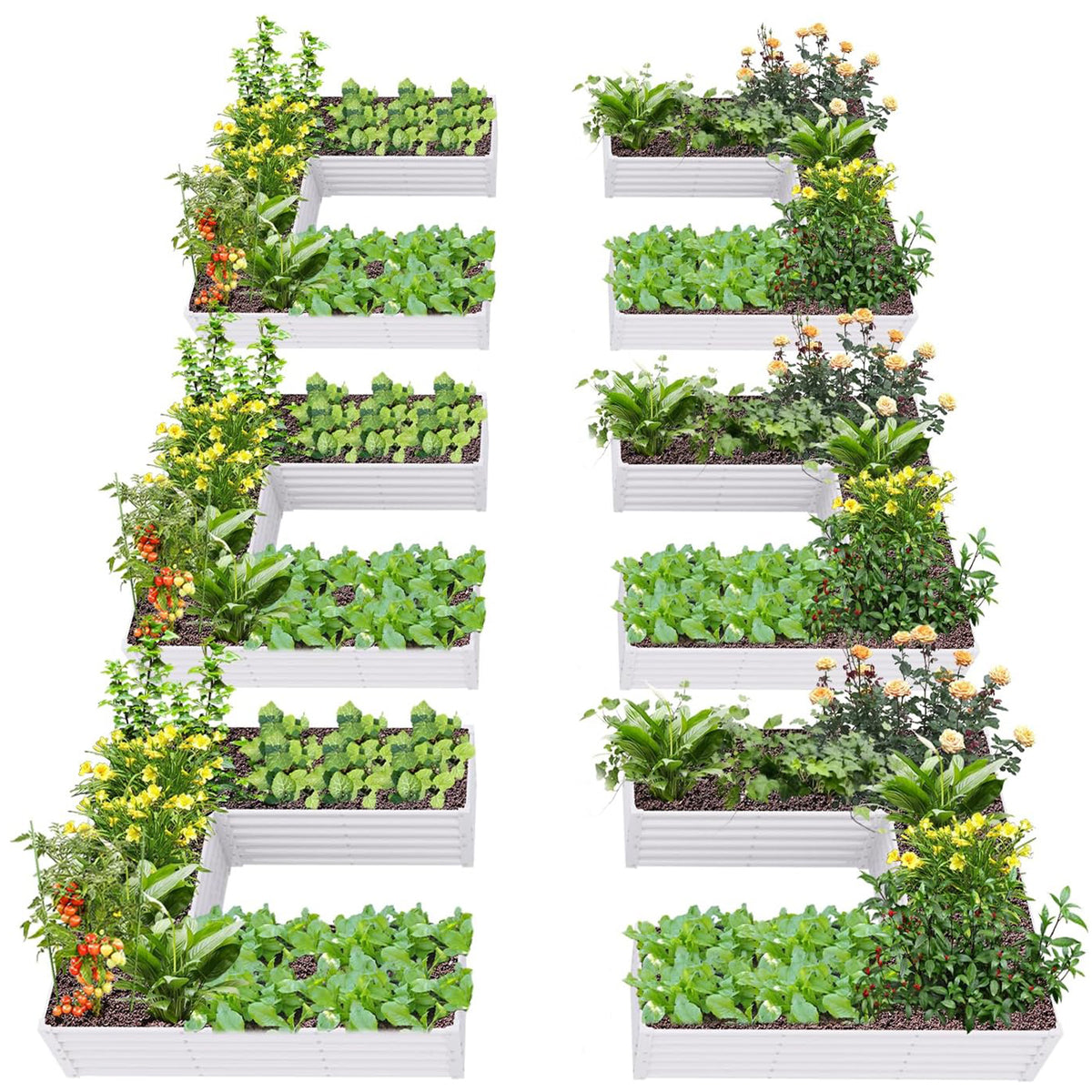 74''x74''x18'' U-shaped Galvanized Steel Raised Garden Bed - Classic White