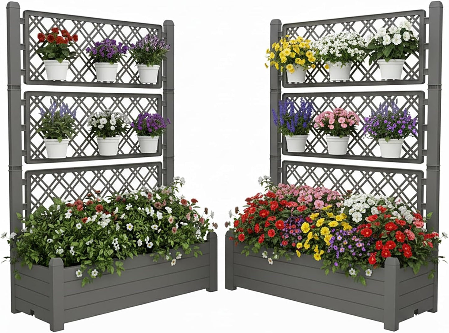 Raised Planter Box with Trellis & Built-in Water Reservoir