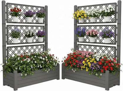 Raised Planter Box with Trellis & Built-in Water Reservoir