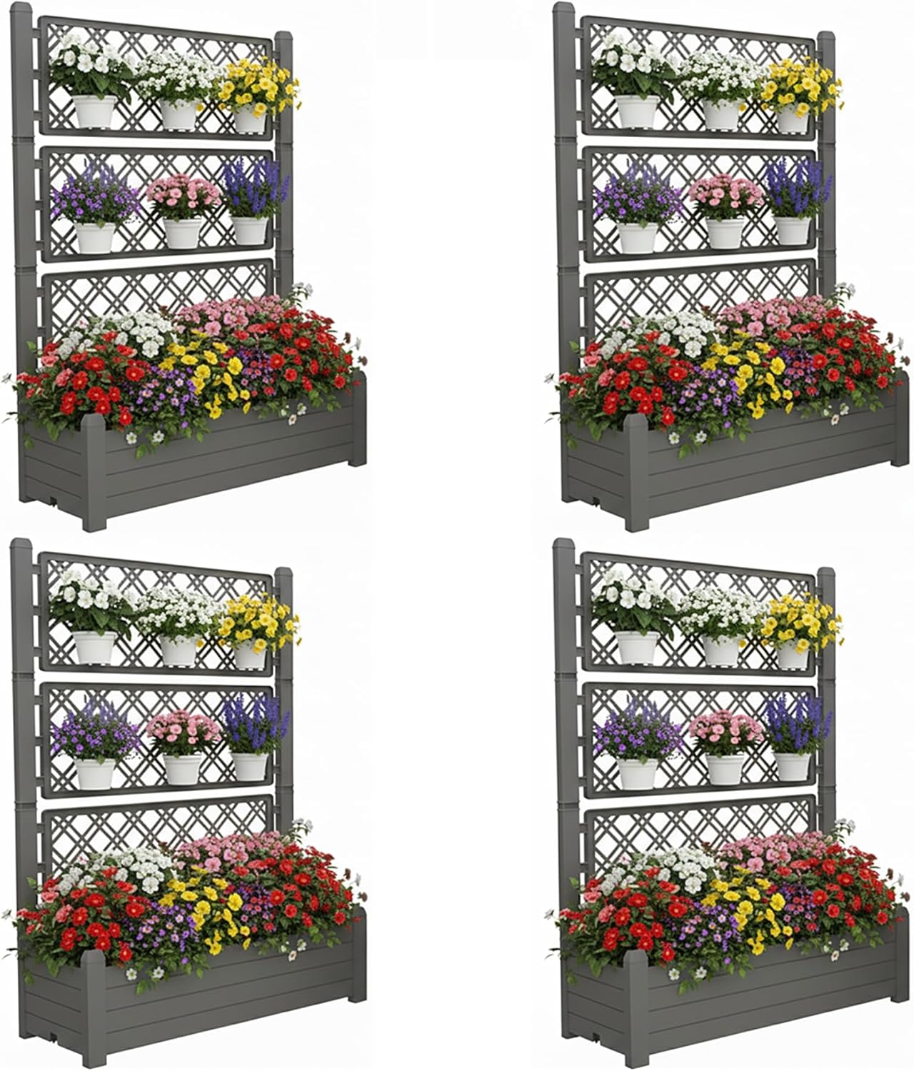 Raised Planter Box with Trellis & Built-in Water Reservoir
