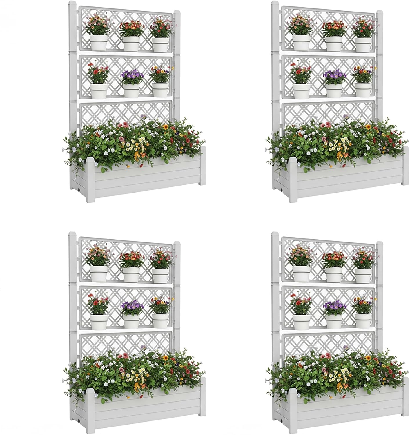 Raised Planter Box with Trellis & Built-in Water Reservoir