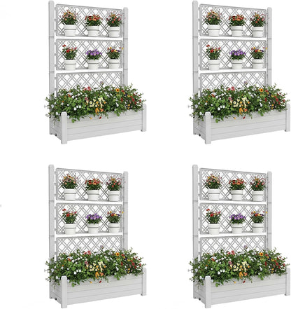 Raised Planter Box with Trellis & Built-in Water Reservoir