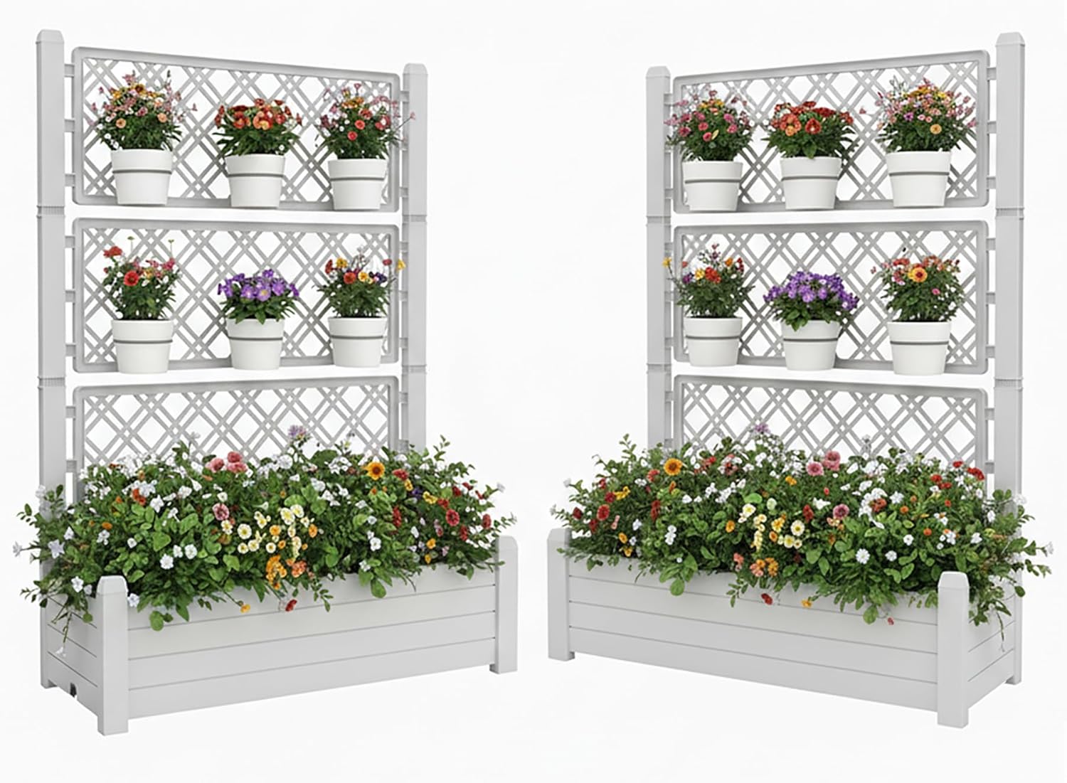 Raised Planter Box with Trellis & Built-in Water Reservoir