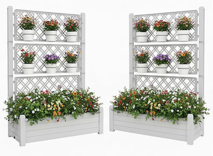 Raised Planter Box with Trellis & Built-in Water Reservoir