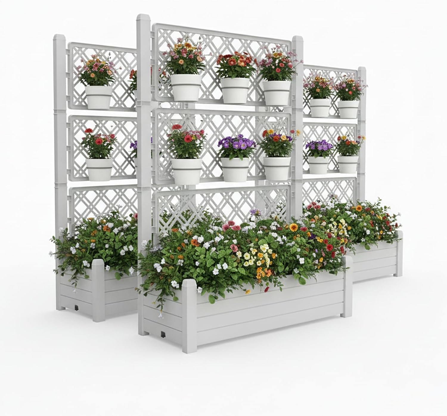 Raised Planter Box with Trellis & Built-in Water Reservoir