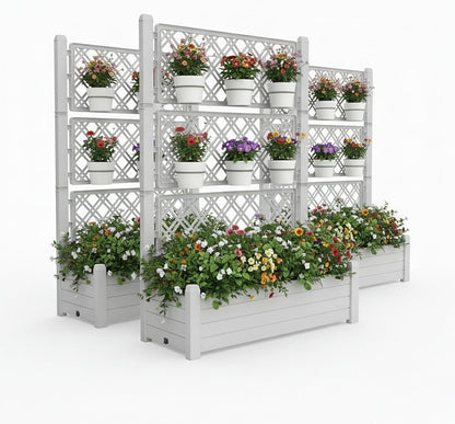 Raised Planter Box with Trellis & Built-in Water Reservoir
