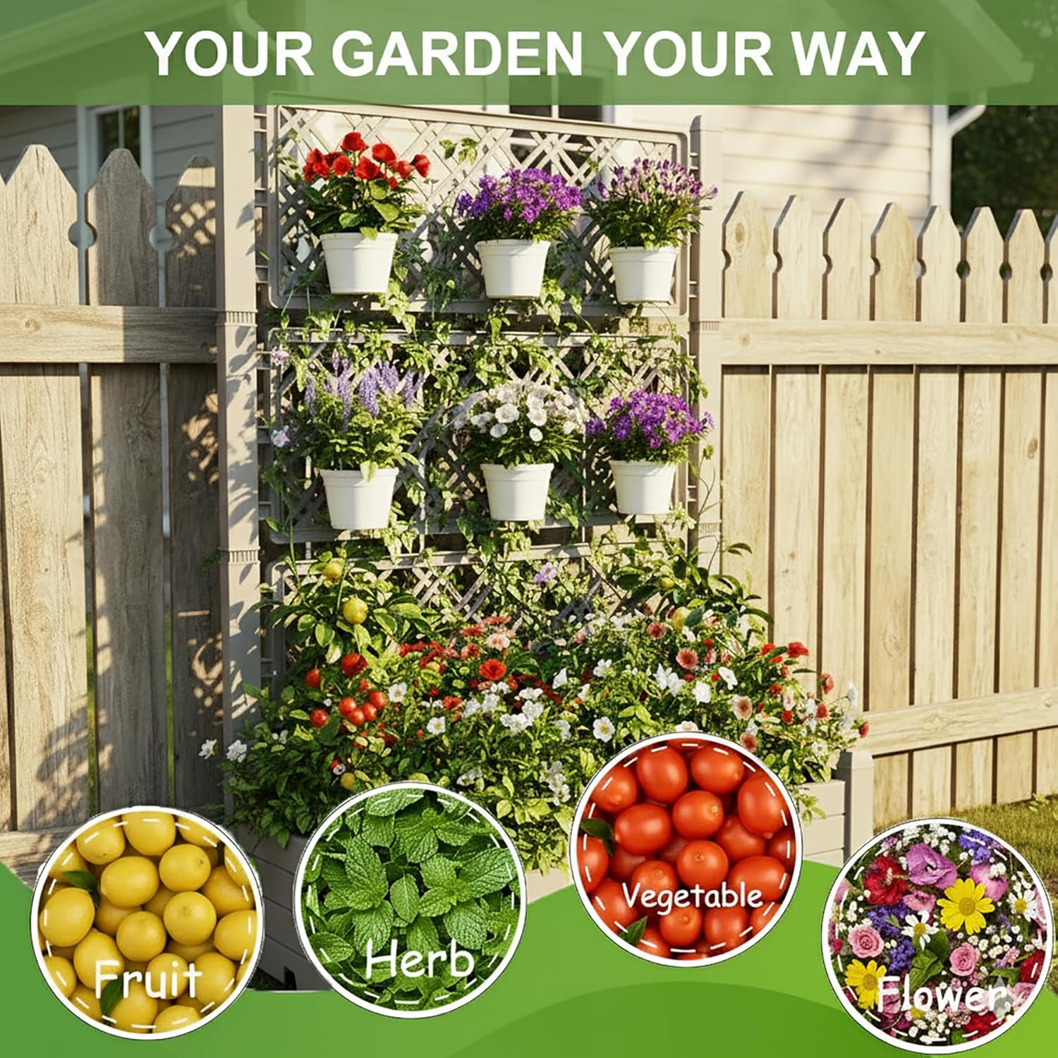 Raised Planter Box with Trellis & Built-in Water Reservoir