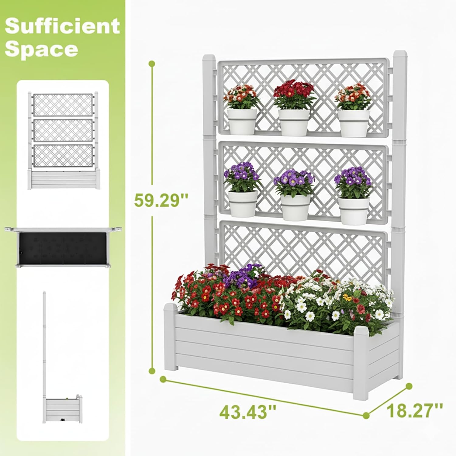 Raised Planter Box with Trellis & Built-in Water Reservoir
