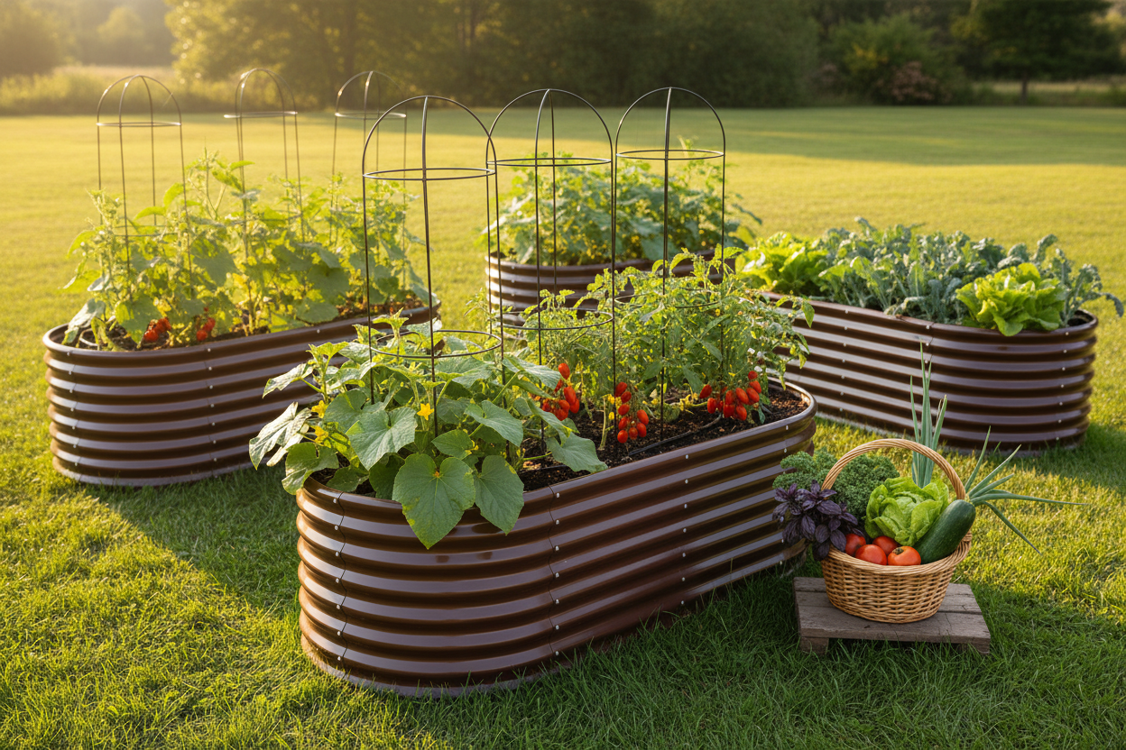 ANG033 Coffee Oval Garden Bed Scene