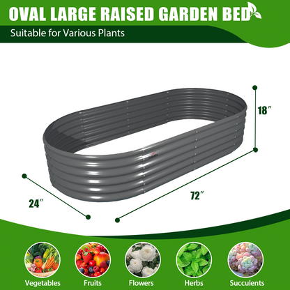 6x2x1.5ft Oval Metal Raised Modular Garden Bed (Grey)