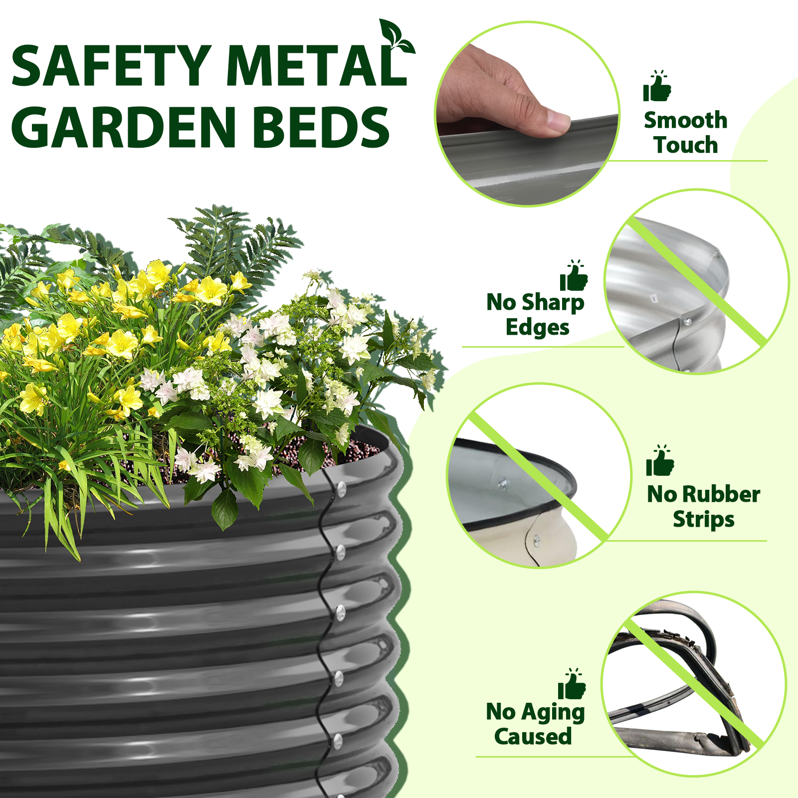 6x2x1.5ft Oval Metal Raised Modular Garden Bed (Quartz Gray/Classic White)