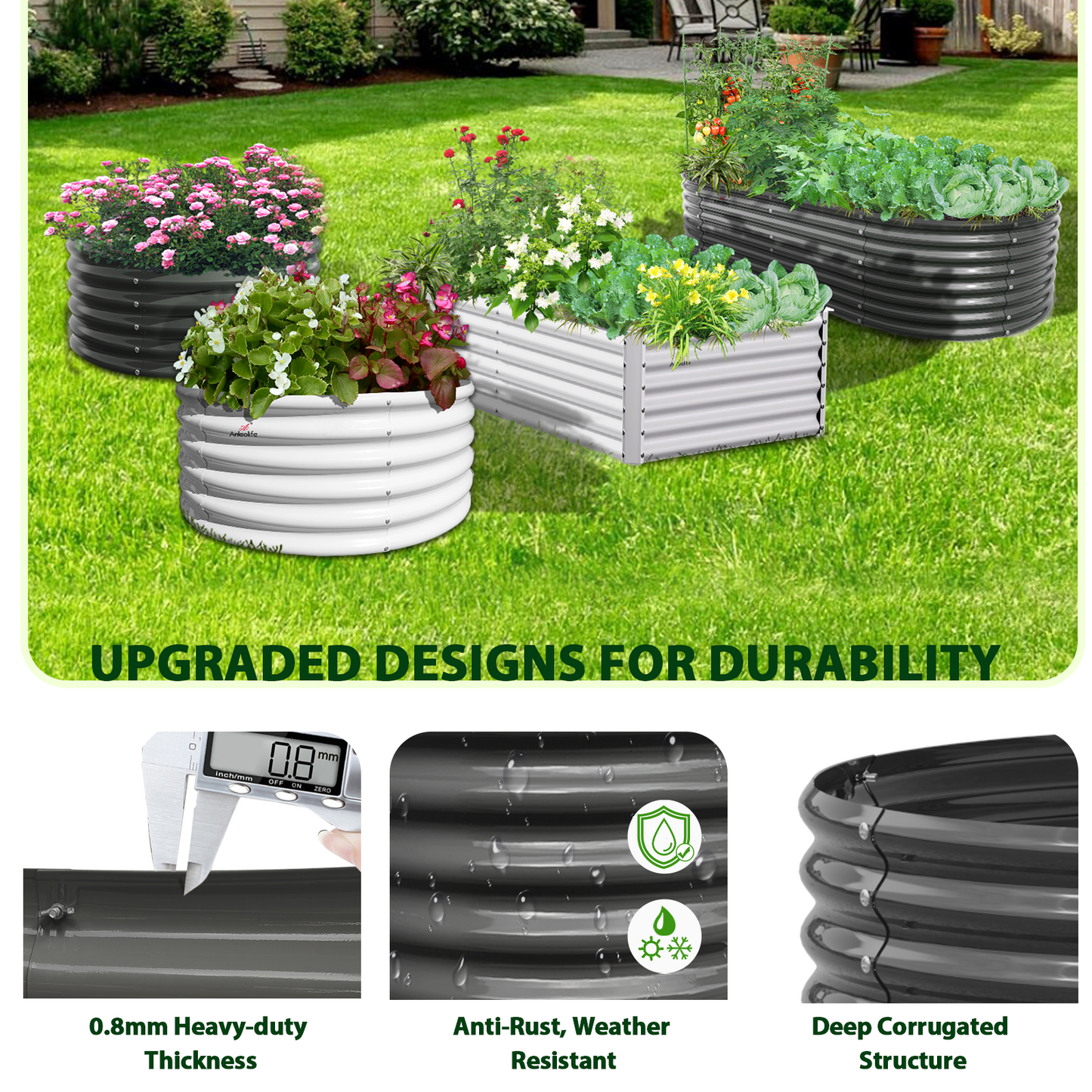 Set of 6：6x2x1.5ft Oval Metal Raised Modular Garden Bed (Grey)