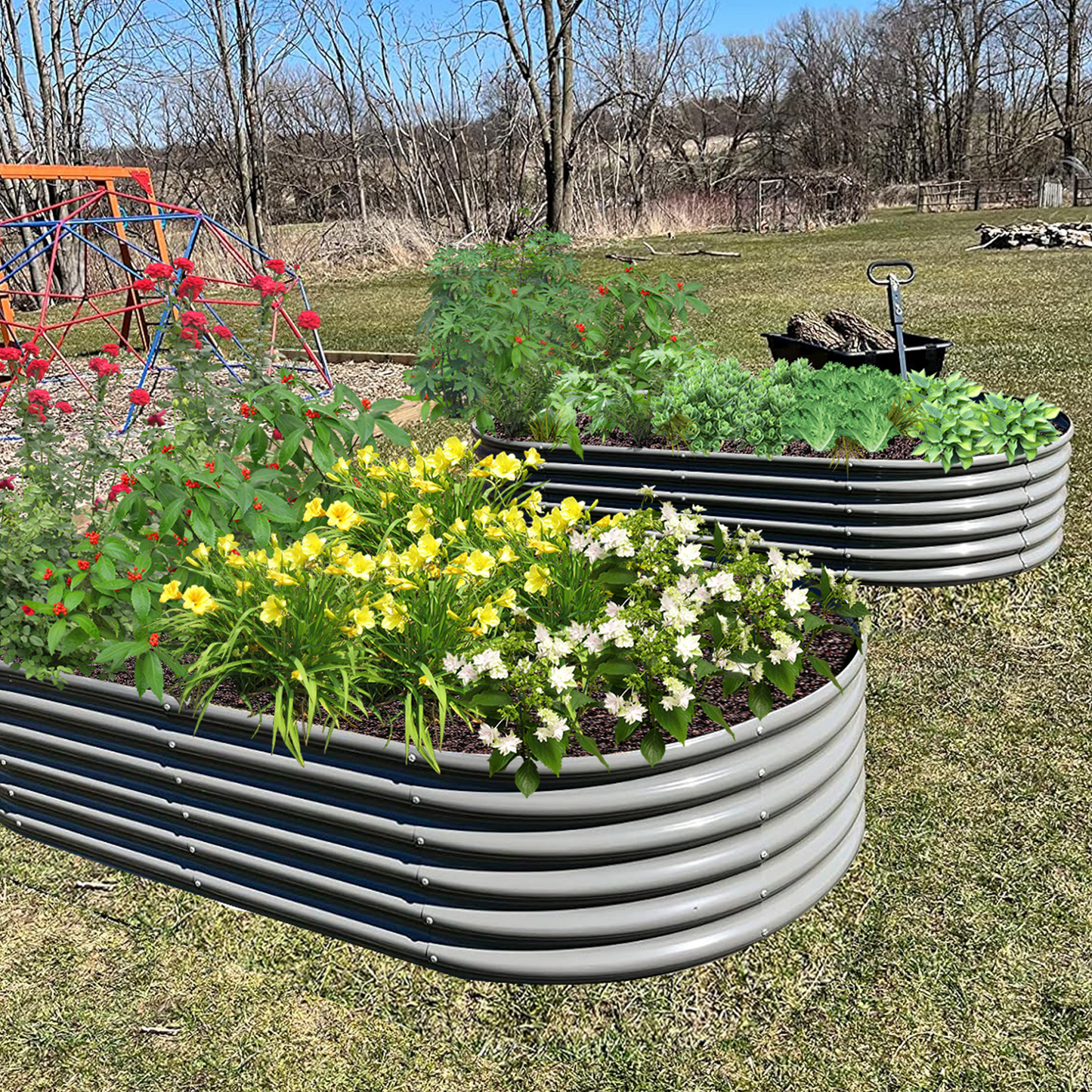 6x2x1.5ft Oval Metal Raised Modular Garden Bed (Grey)