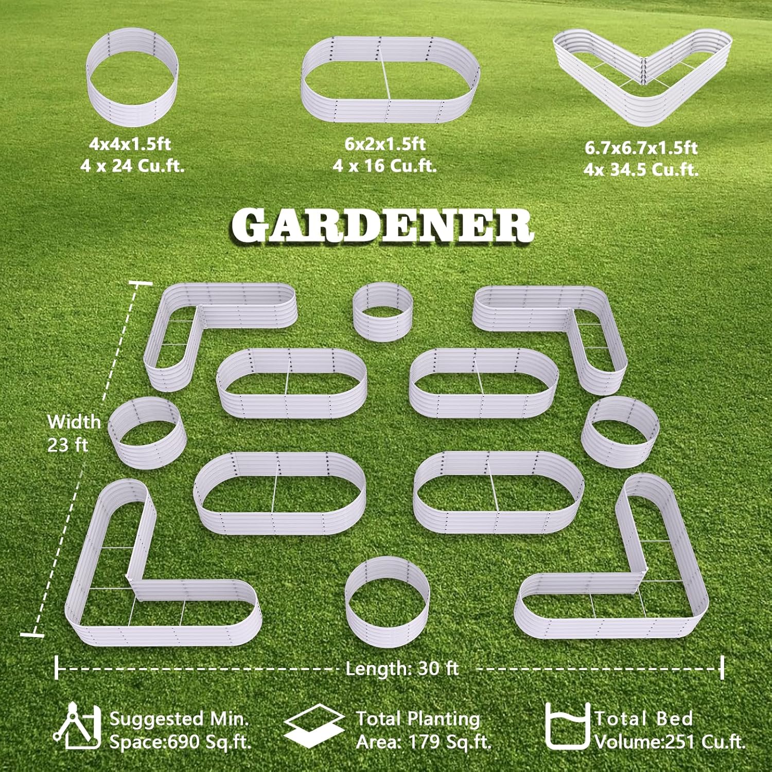 18" Tall Set of 12 Galvanized Raised Garden Beds, Modular Mixed-Shape Garden Layout