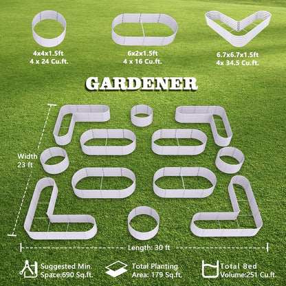 Set of 12:  72''x24''x18'', 48''x18'', 81''x81''x18'' Raised Garden Beds Layout (Grey/White)