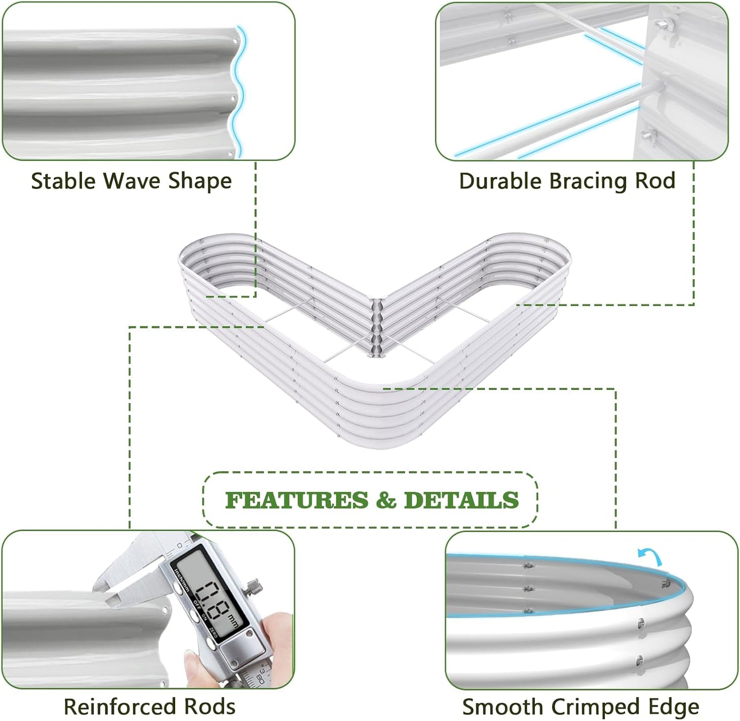 Set of 12:  72''x24''x18'', 48''x18'', 81''x81''x18'' Raised Garden Beds Layout (Grey/White)