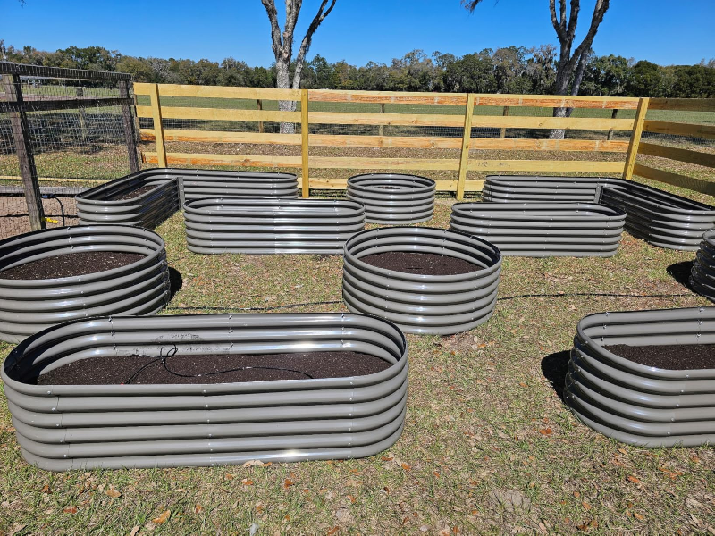 Set of 12:  72''x24''x18'', 48''x18'', 81''x81''x18'' Raised Garden Beds Layout (Grey/White)