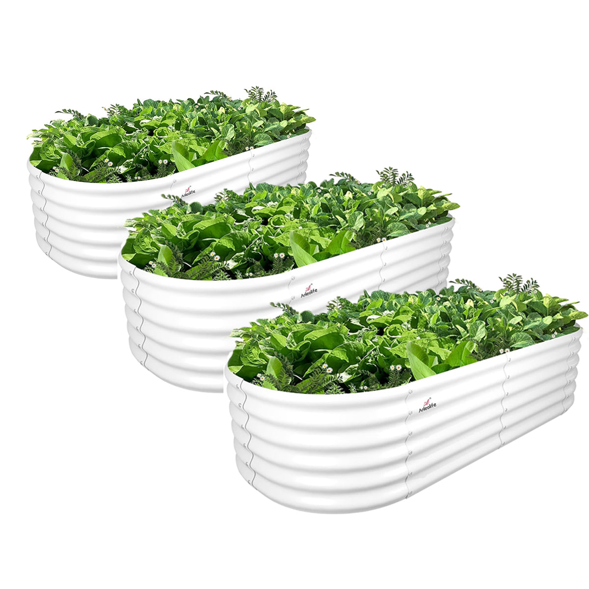 6x2x1.5ft Oval Metal Raised Modular Garden Bed (Quartz Gray/Classic White)