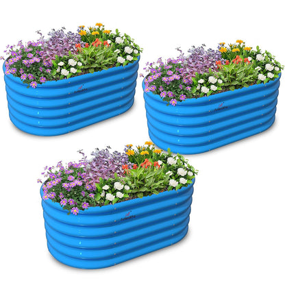 Garden Play – 40''x24''x18'' Oval Raised Garden Beds for Kids (3 packs, Blue)