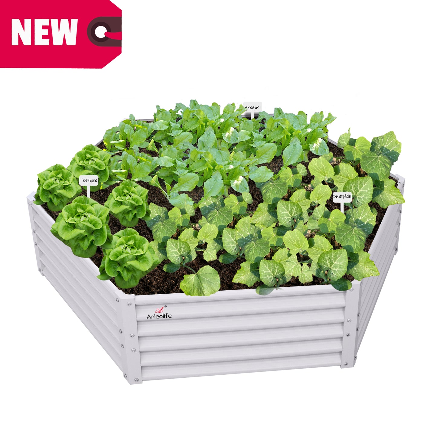 70''x60''x18'' Hexagon Galvanized Steel Raised Garden Bed - White