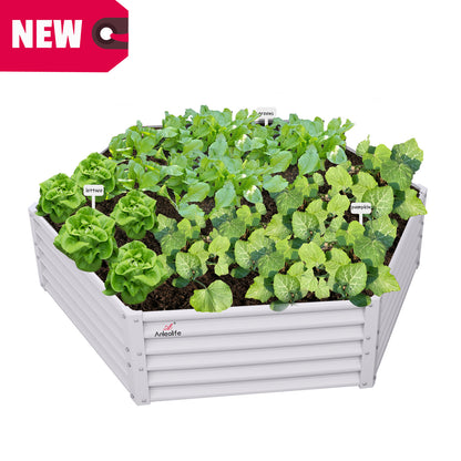 70''x60''x18'' Hexagon Galvanized Steel Raised Garden Bed - White