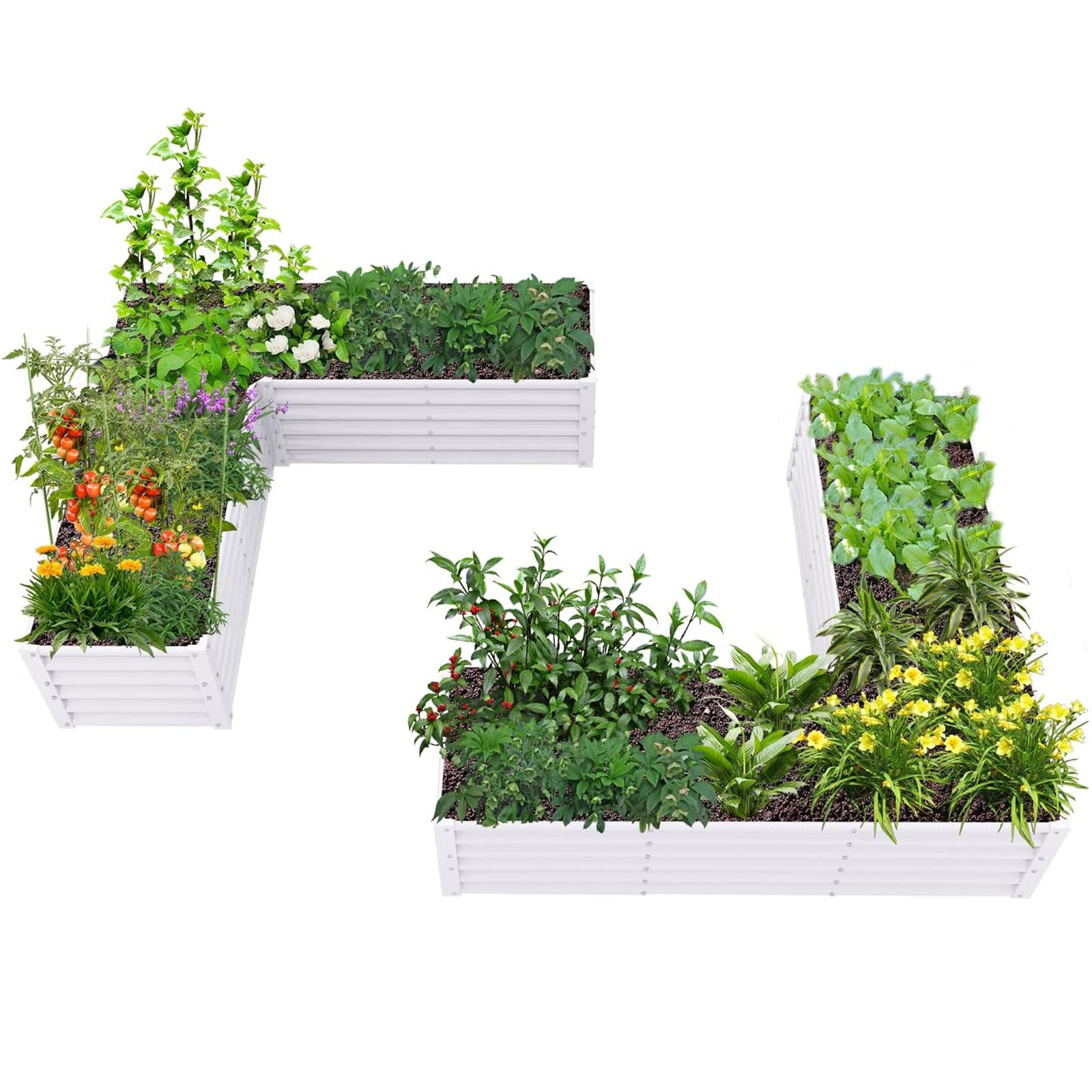 74''x74''x18'' L-shaped Galvanized Steel Raised Garden Bed - Classic White
