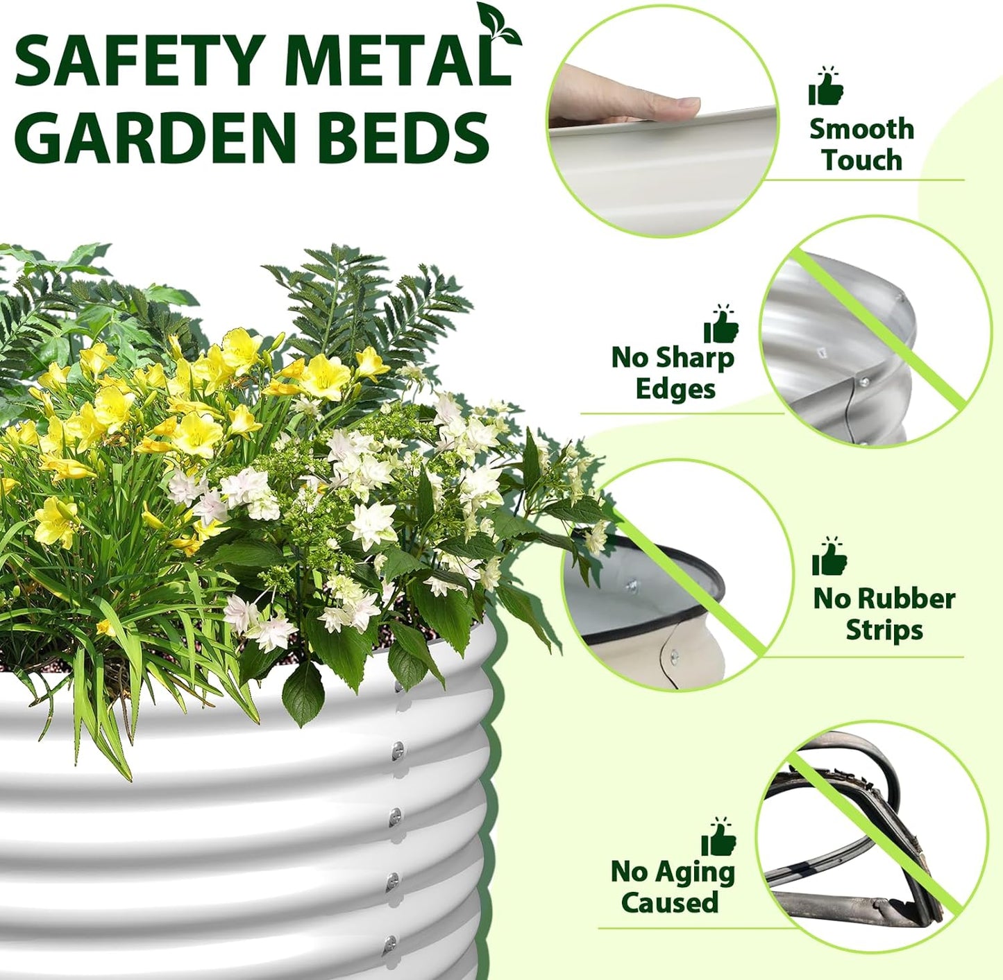 Set of 8: 74''x74''x18'' &  96'' x48'' x18'' Geometric Metal Raised Garden Bed Layout - White