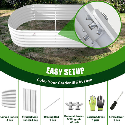 6x2x1.5ft Oval Metal Raised Modular Garden Bed (White)