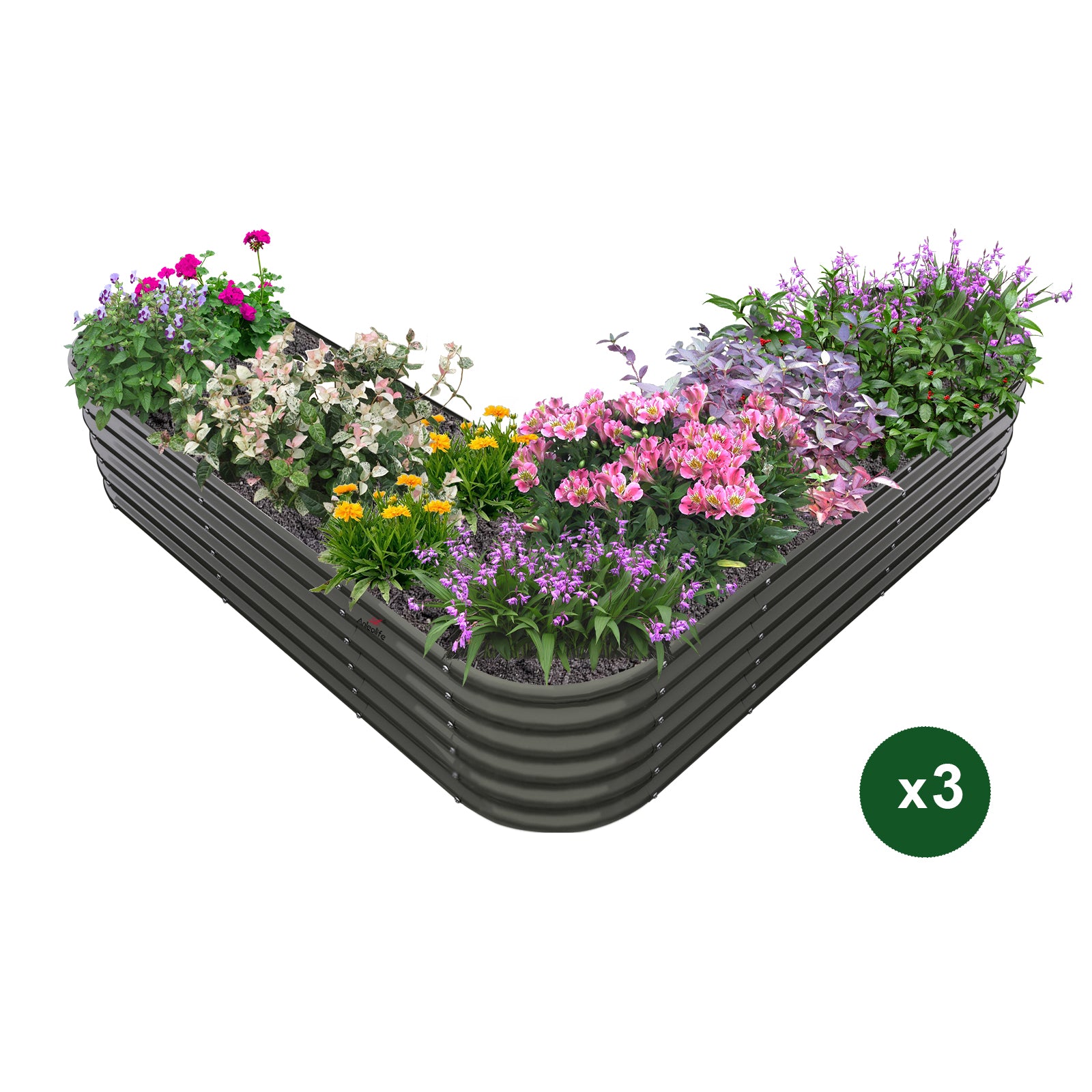 81''x81''x18'' Heart-shaped Galvanized Steel Raised Garden Bed - Quartz Gray