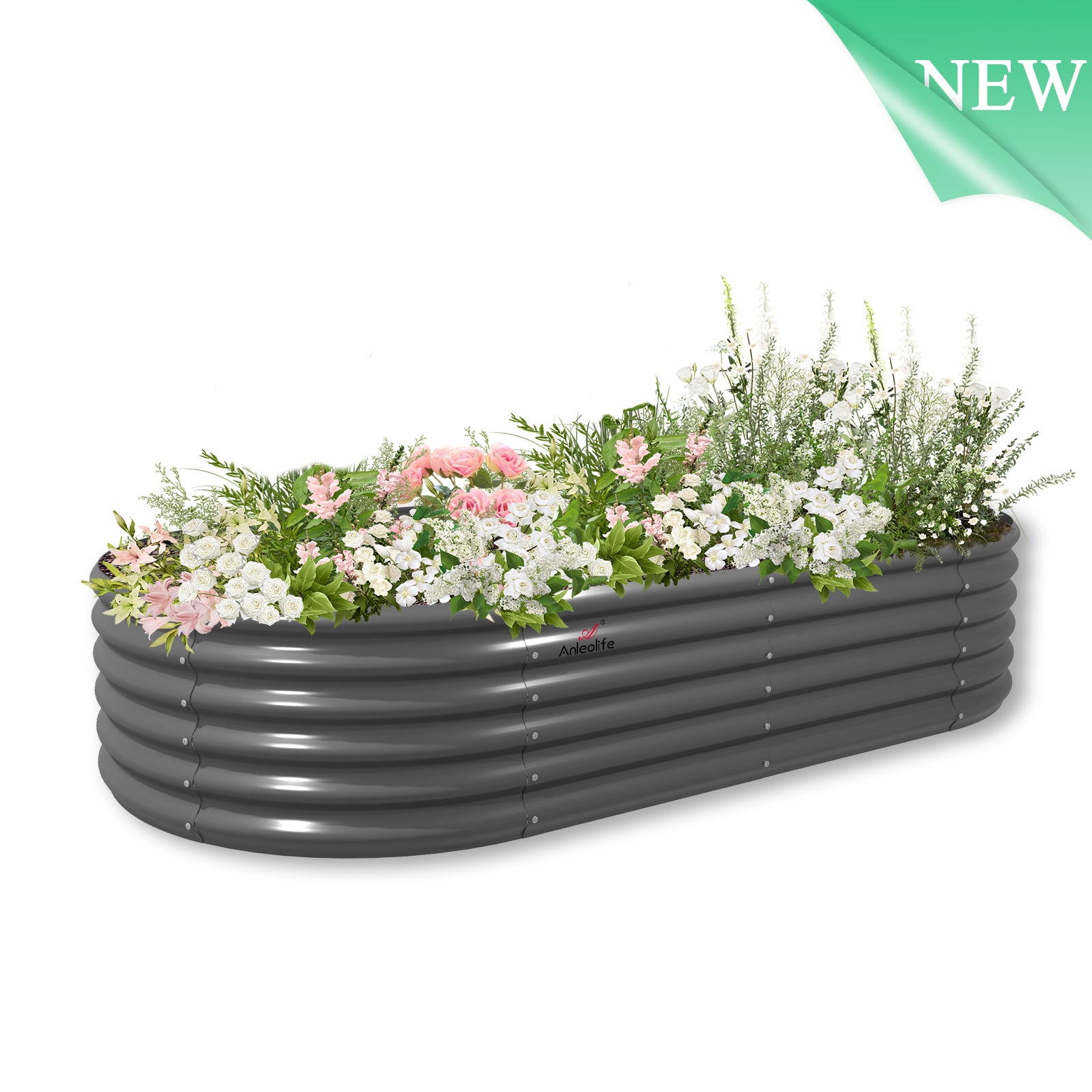 8x4x1.5ft  Oval Modular Sturdy Metal Raised Garden Bed Set (Grey)