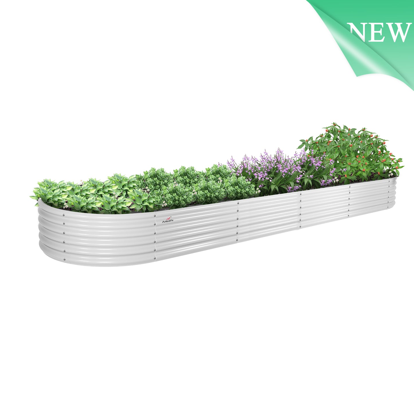 12x3x1.5ft Oval Modular Metal Raised Garden Bed (White/Grey)