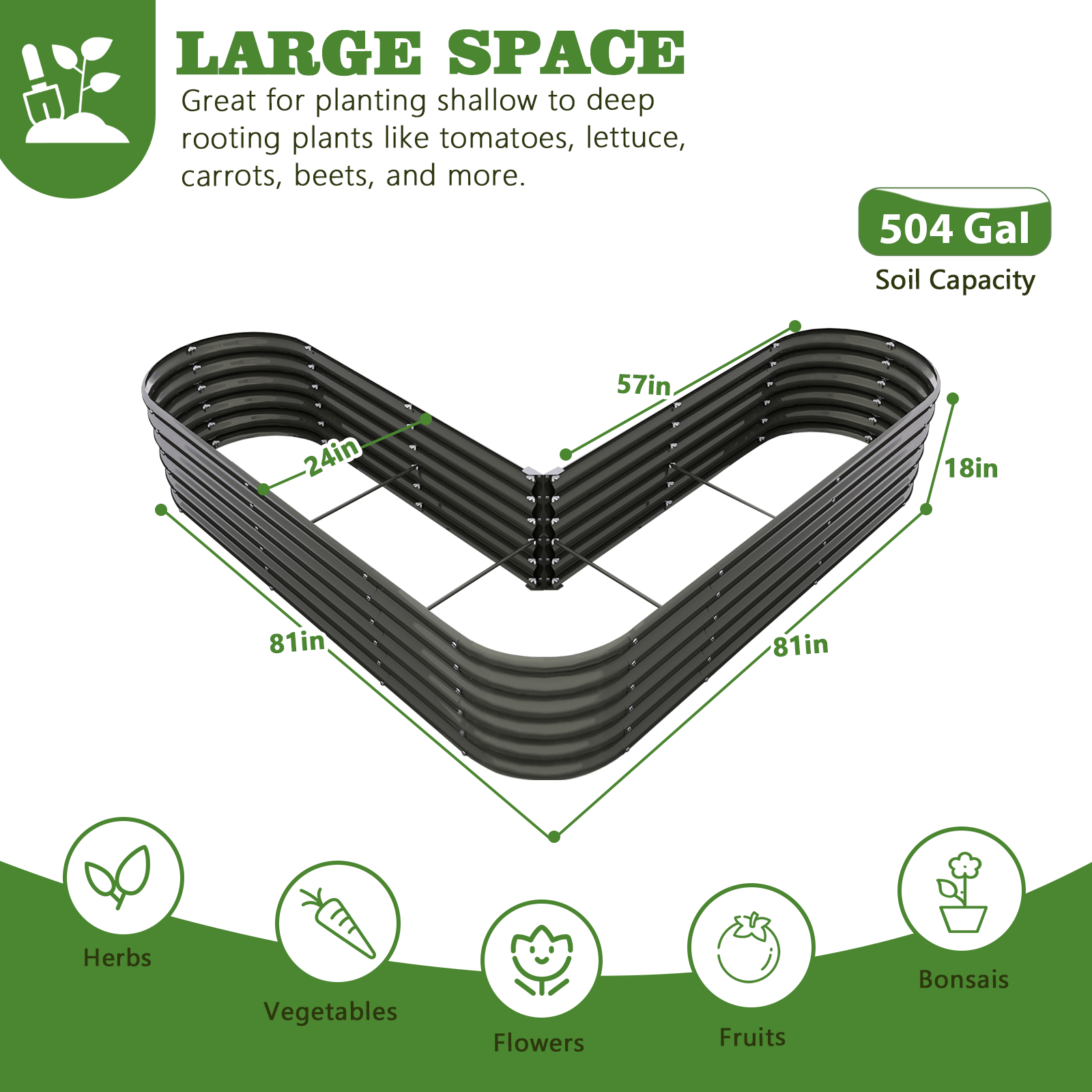 81''x81''x18'' Heart-shaped Galvanized Steel Raised Garden Bed - Quartz Gray