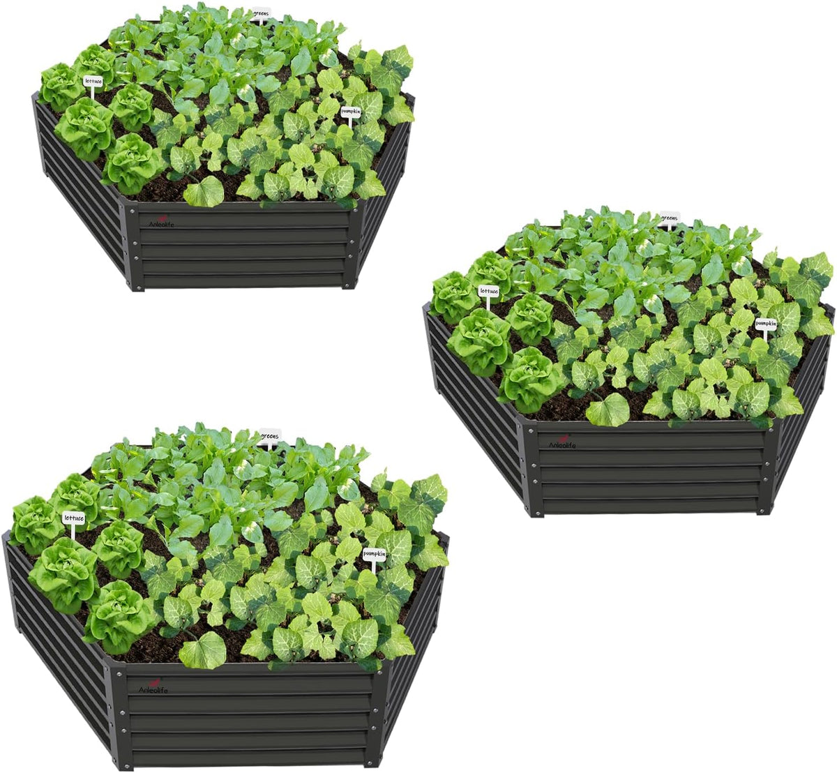 70''x60''x18'' Hexagon Galvanized Steel Raised Garden Bed - Quartz Gray