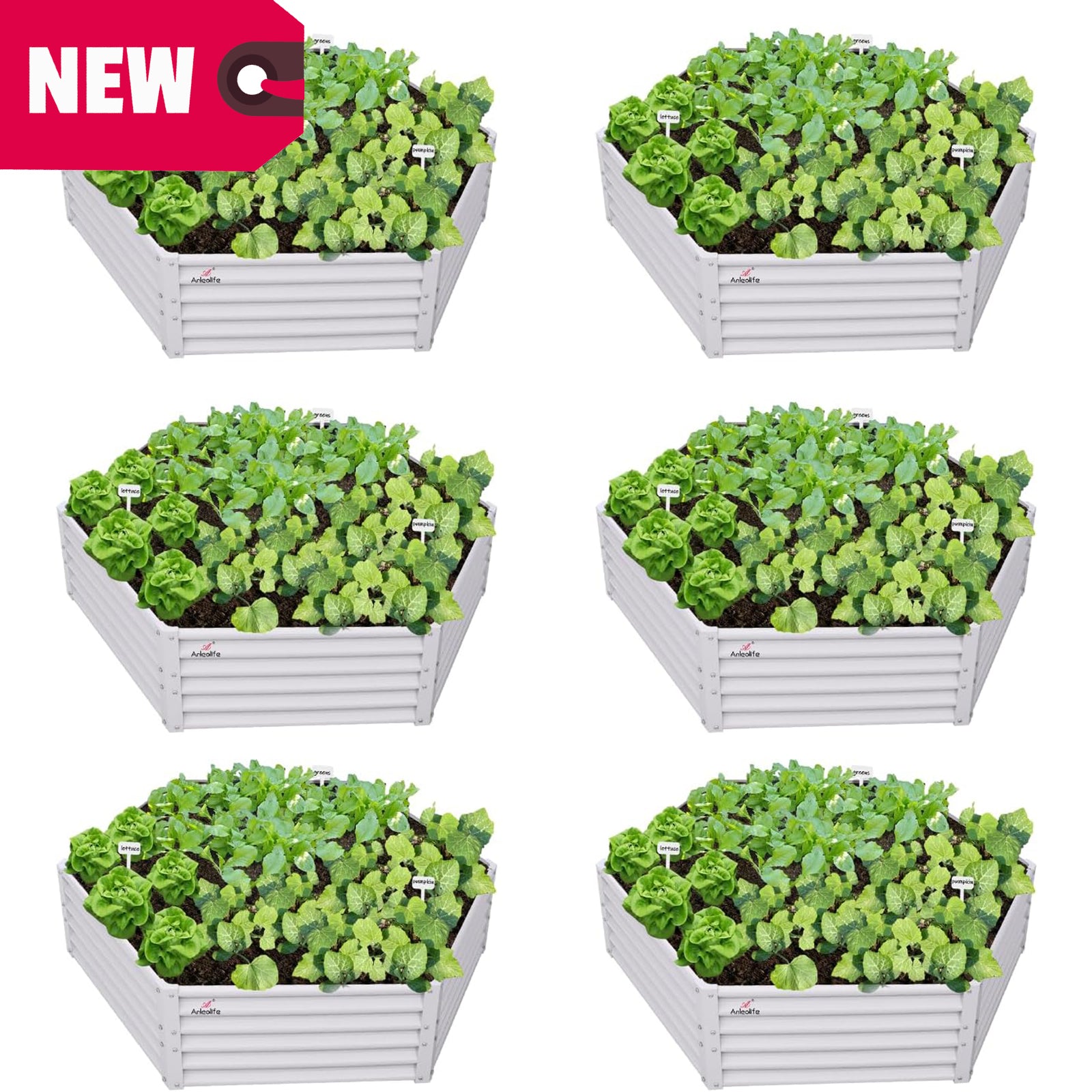 70''x60''x18'' Hexagon Galvanized Steel Raised Garden Bed - Classic White