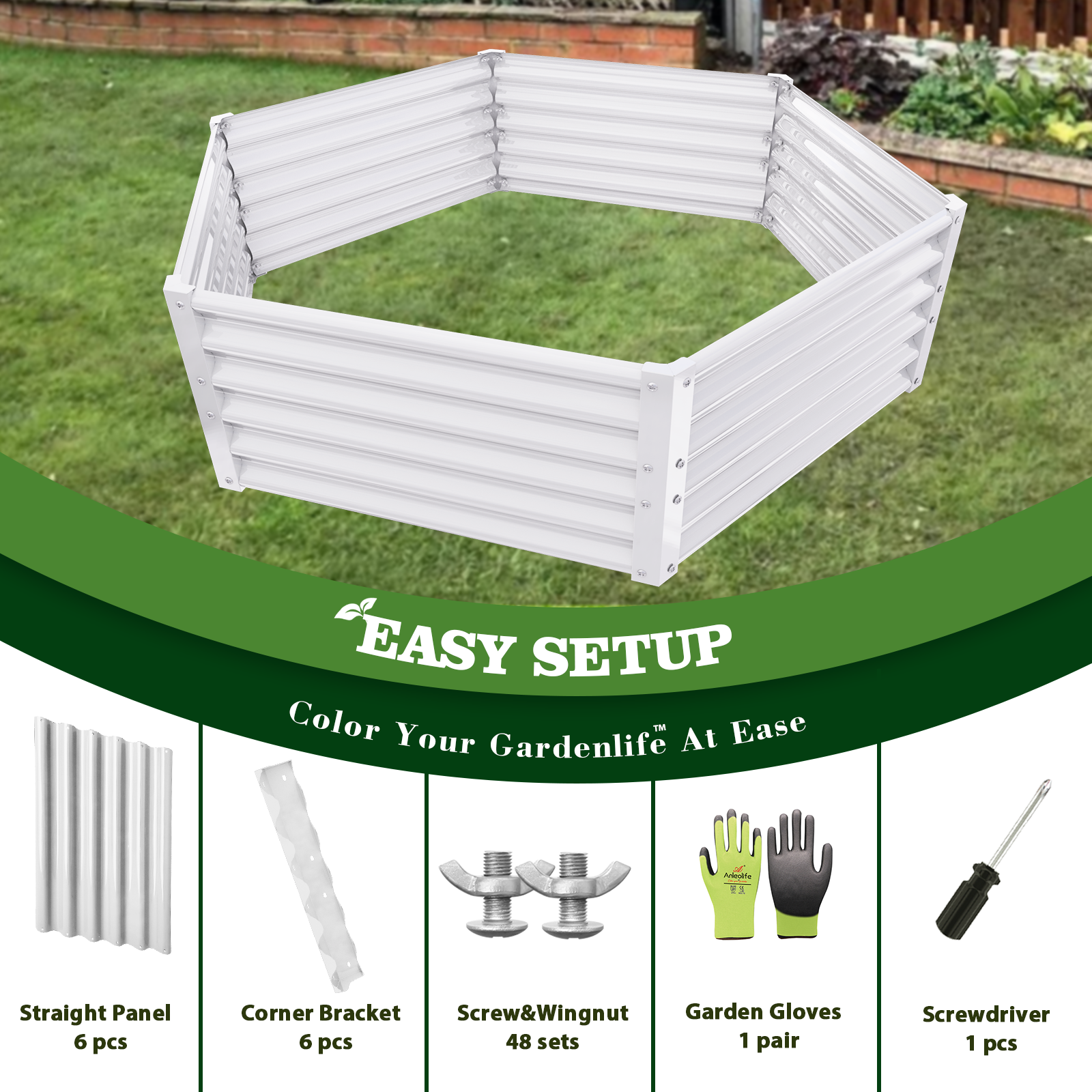 70''x60''x18'' Hexagon Galvanized Steel Raised Garden Bed - Classic White
