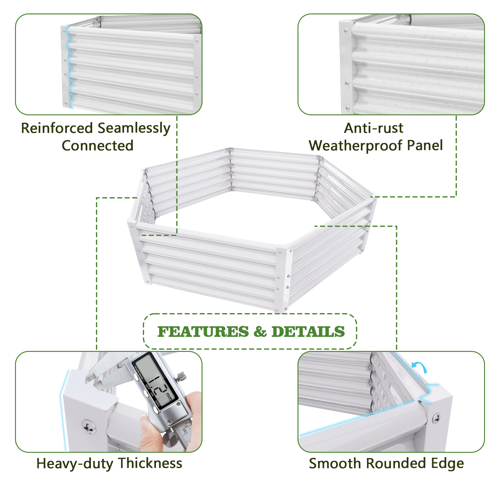 70''x60''x18'' Hexagon Galvanized Steel Raised Garden Bed - Classic White