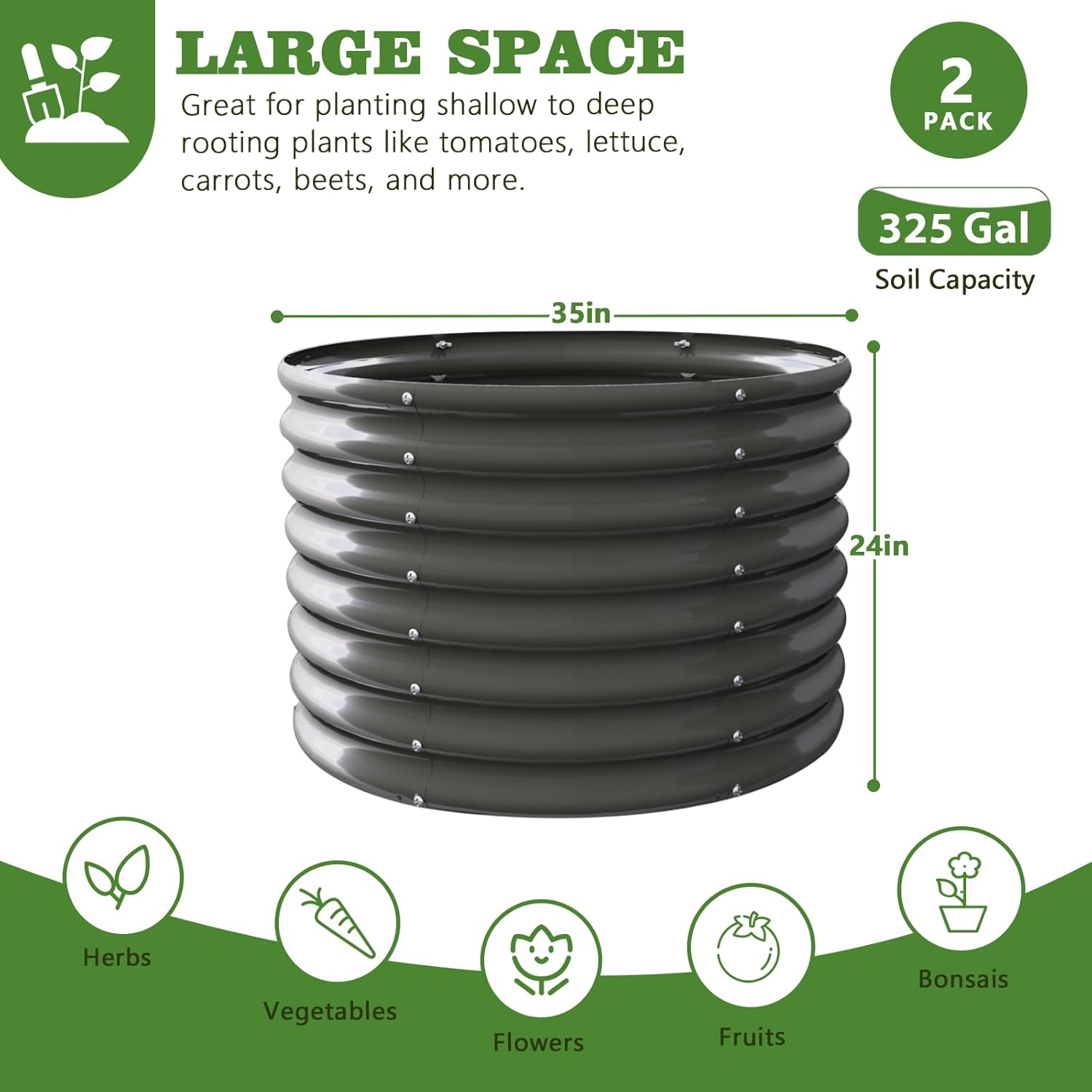 36"x36"x24" Round Metal Raised Garden Beds Set (Quartz Gray/Classic White)