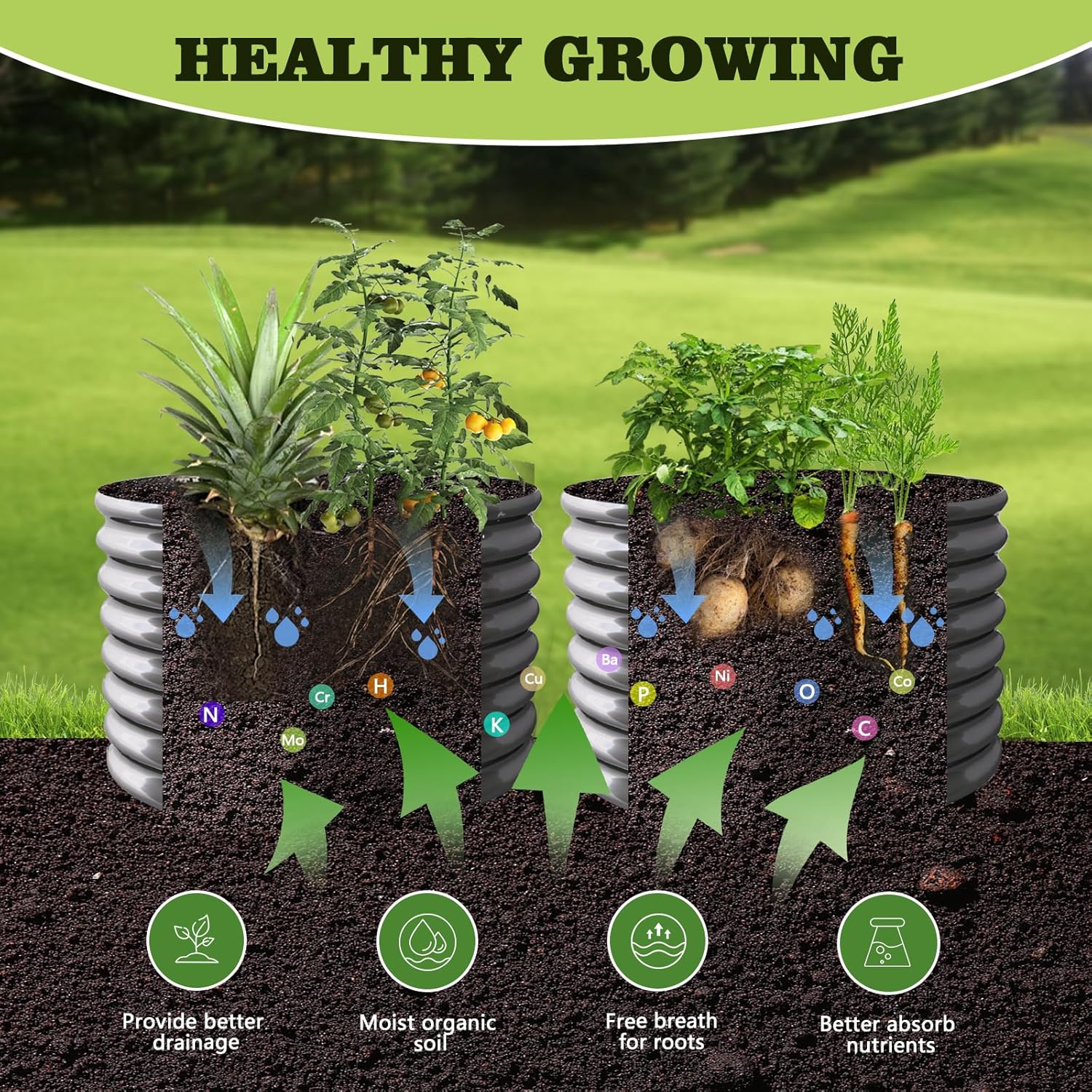 36"x36"x24" Round Metal Raised Garden Beds Set (Quartz Gray/Classic White)