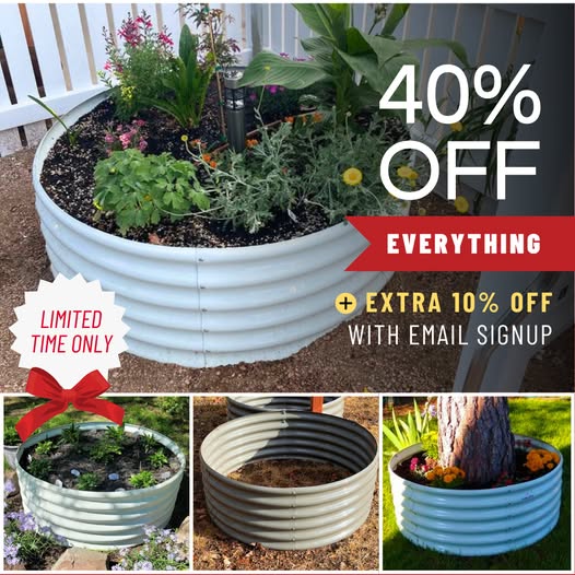Set of 4: 48"x48"x18" Round Metal Raised Garden Beds (Classic White/Quartz Gray)