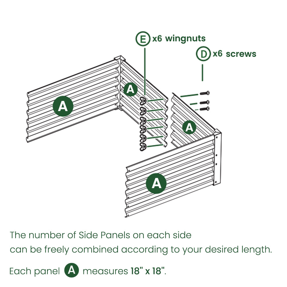 18'' Tall DIY Modular Garden Bed Panels,  22-Gauge Galvanized Steel, 4-Pack