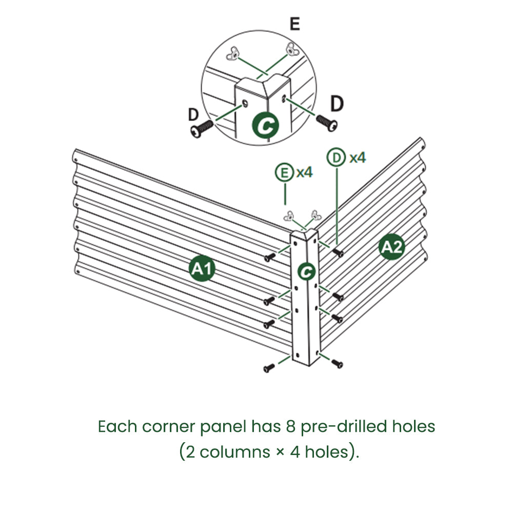 18'' Tall DIY Modular Garden Bed Panels,  22-Gauge Galvanized Steel, 4-Pack