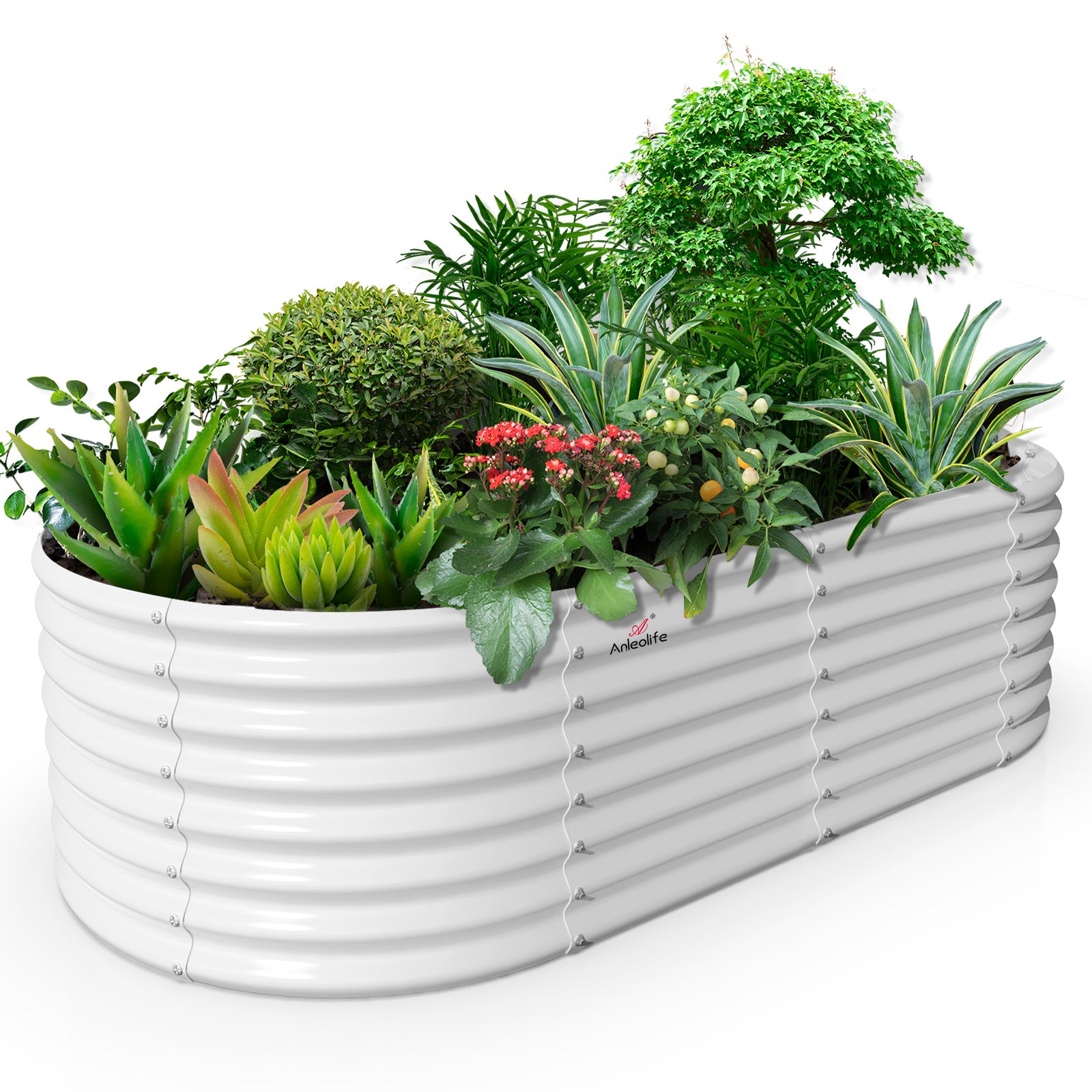 Set of 8: 8x4x2ft Oval Modular Metal Raised Garden Beds (Quartz Gray/Classic White)