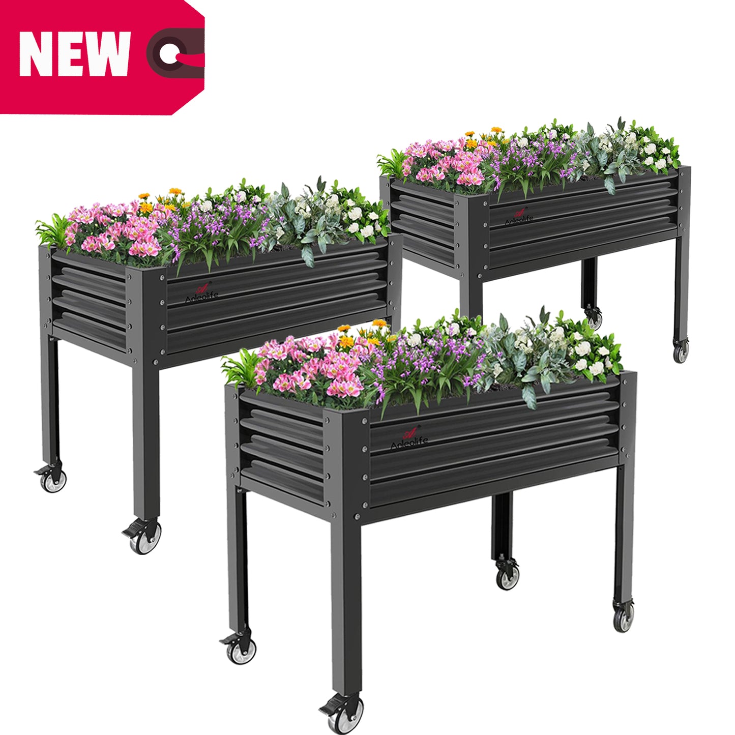 GardenEase- 48''x24''x35''Tall Elevated Bed with wheels (White/Grey)