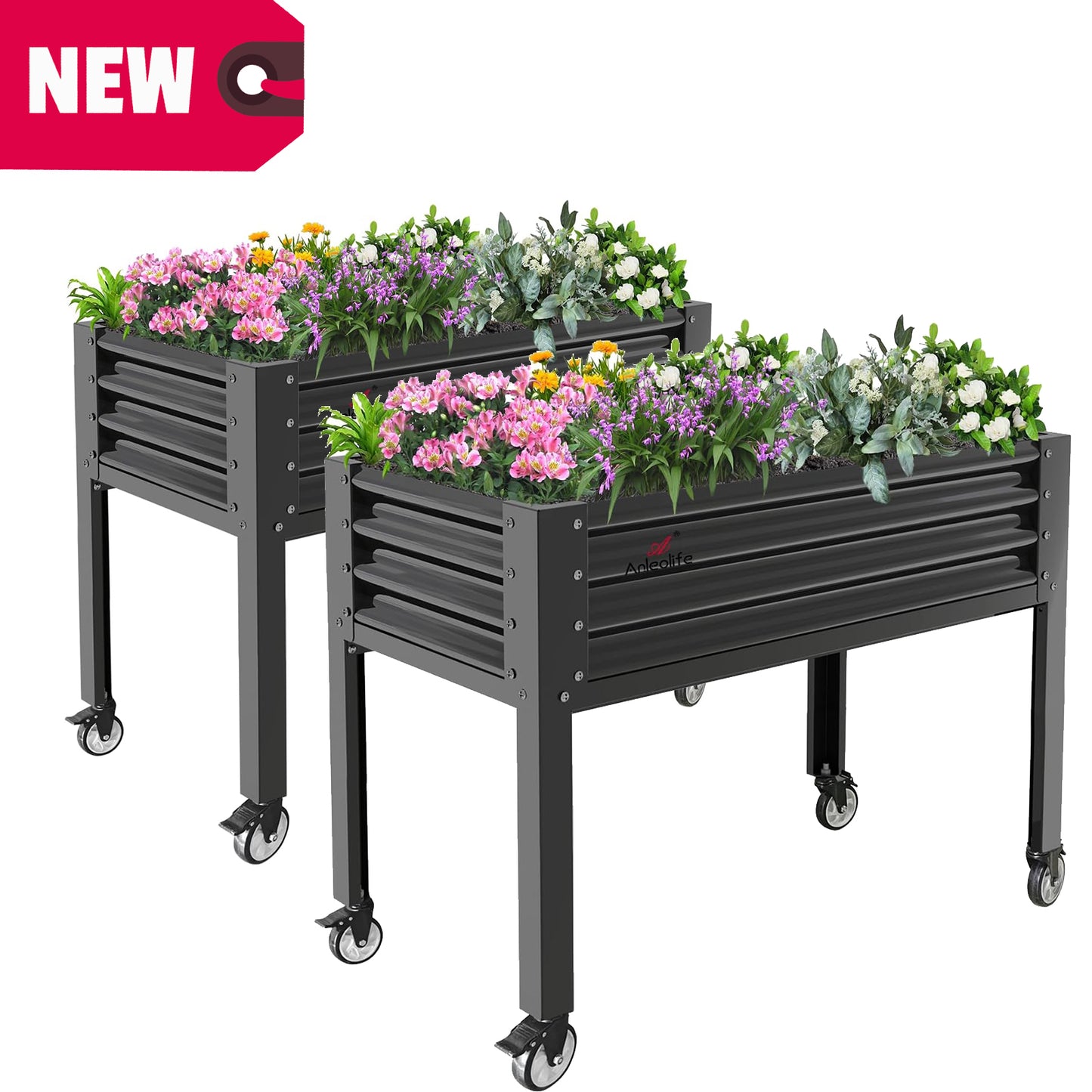 GardenEase- 48''x24''x35''Tall Elevated Bed with wheels (White/Grey)