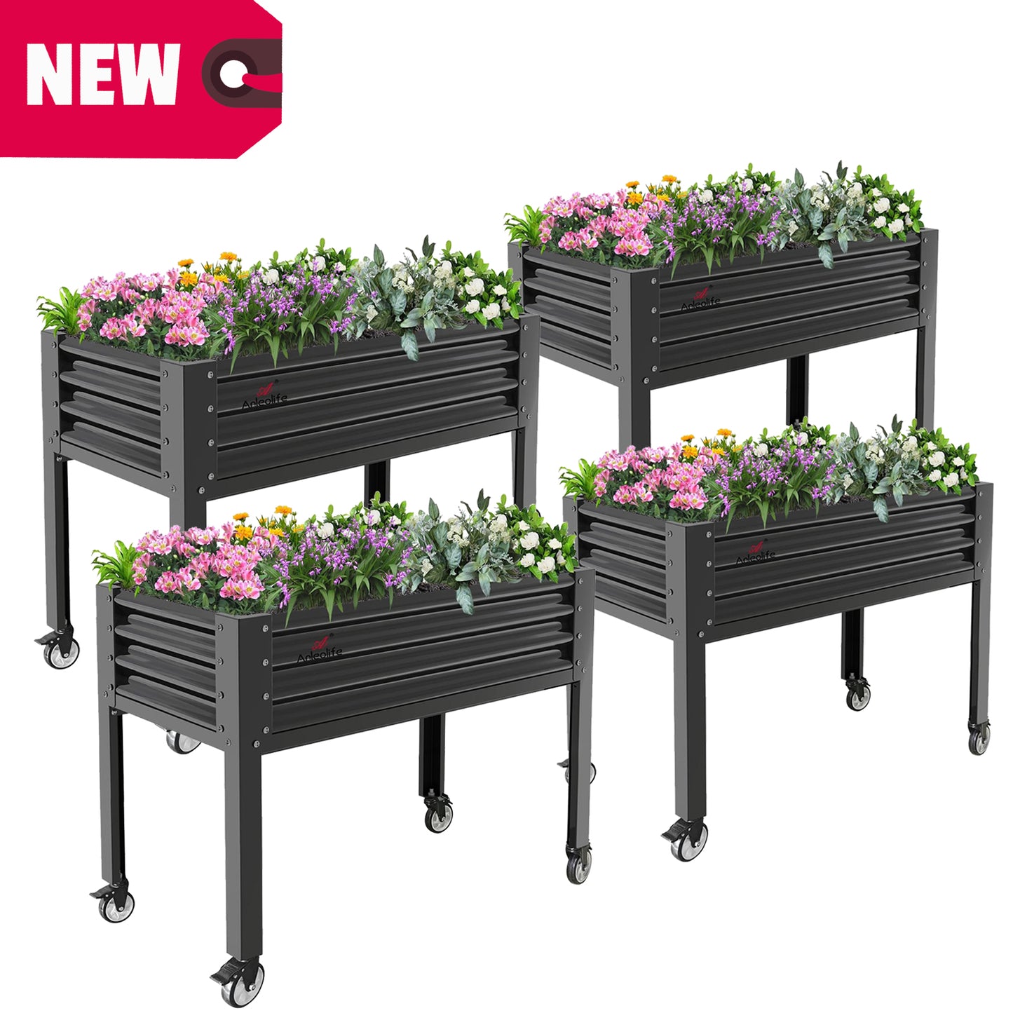 GardenEase- 48''x24''x35''Tall Elevated Bed with wheels (White/Grey)