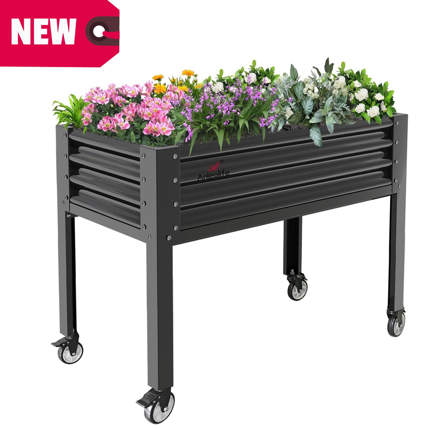 GardenEase- 48''x24''x35''Tall Elevated Bed with wheels (White/Grey)