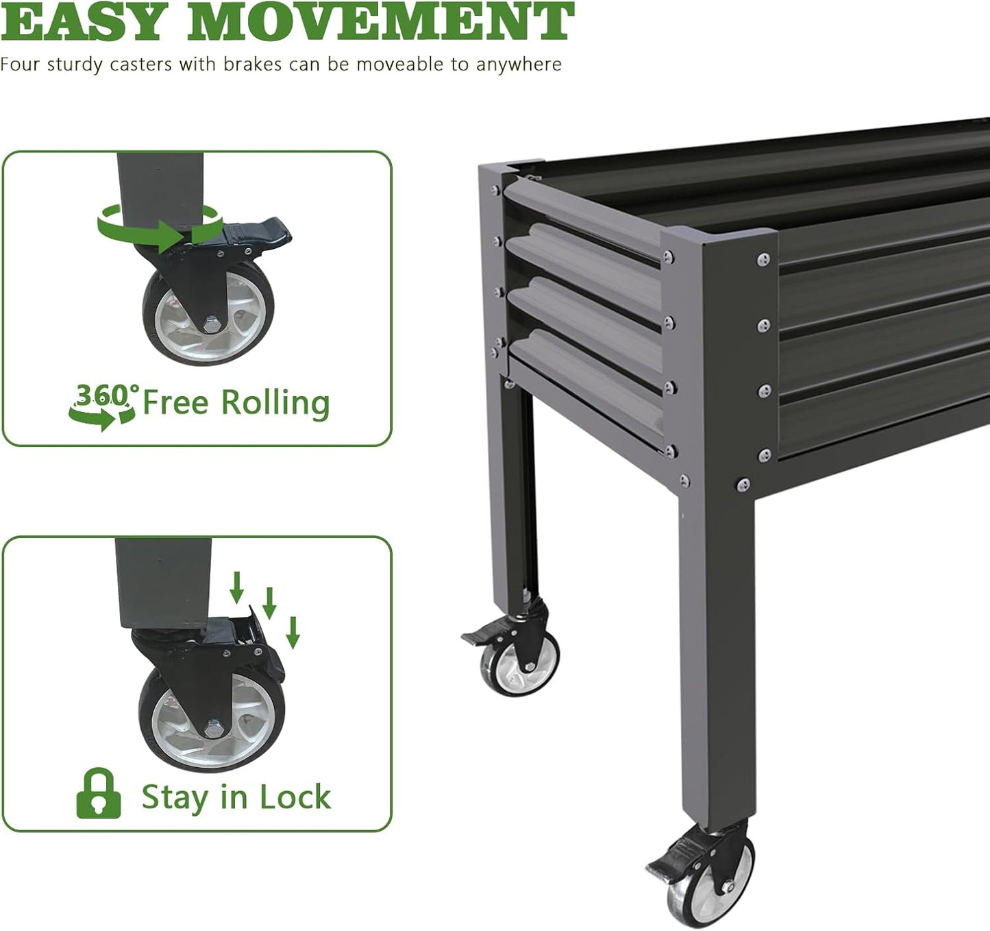 GardenEase- 48''x24''x35''Tall Elevated Bed with wheels (White/Grey)