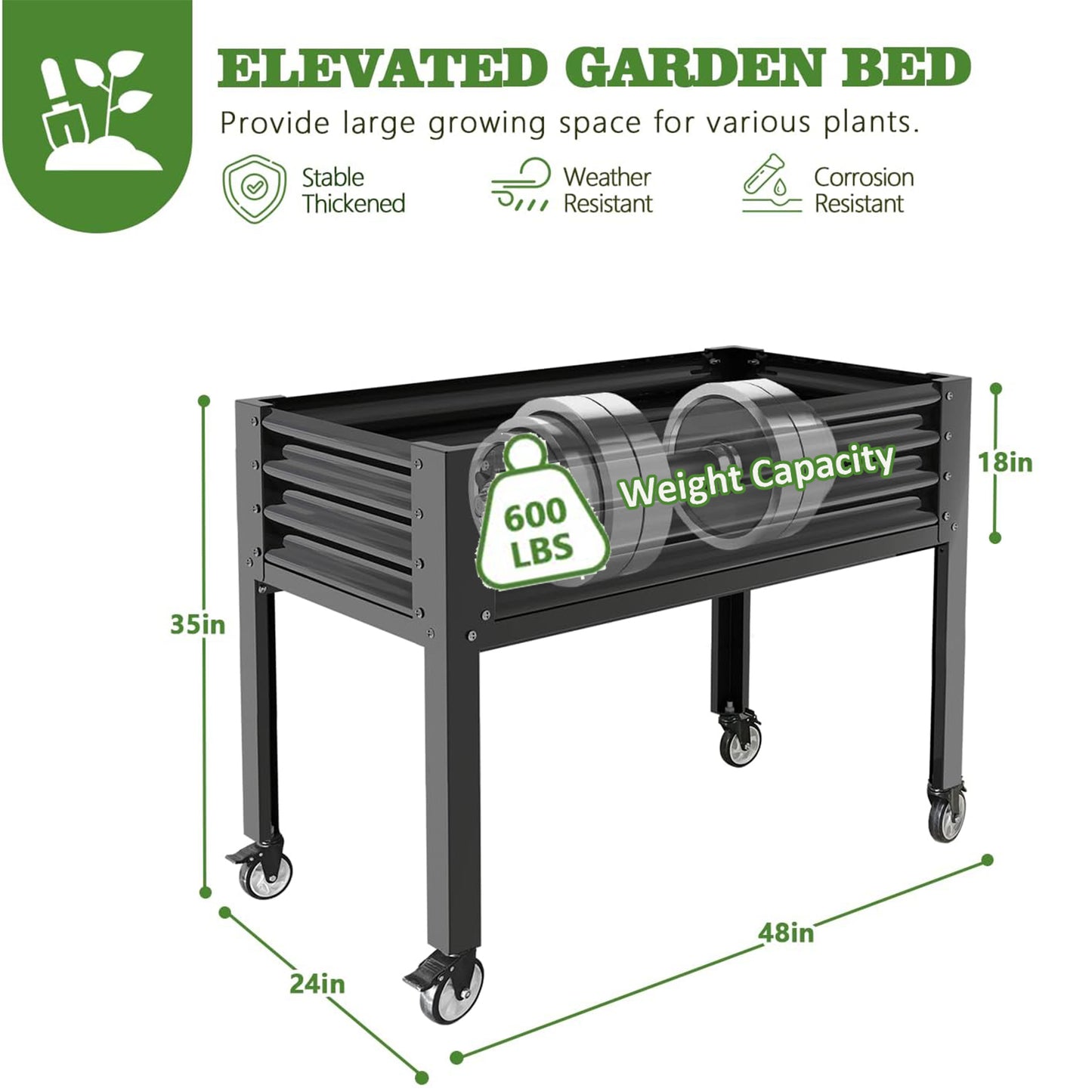 GardenEase- 48''x24''x35''Tall Elevated Bed with wheels (White/Grey)