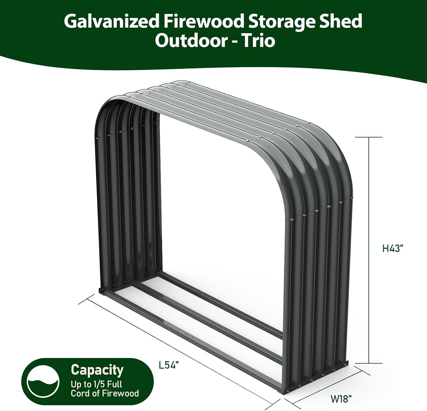 Set of 4, 24 Cubic Ft Each Firewood Storage Shed, Heavy Duty Galvanized Steel Log Holder, 54"W x 18"D x 43"H